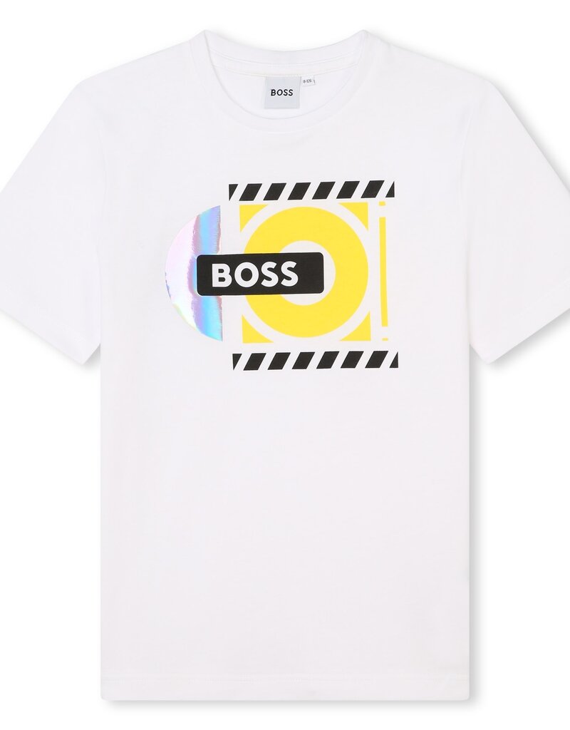 Boss T-shirt wit logo geel print