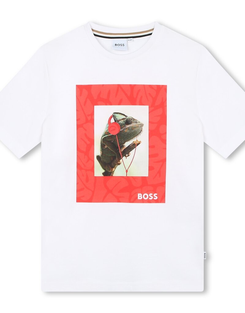 Boss T-shirt wit print cameleon koptelefoon