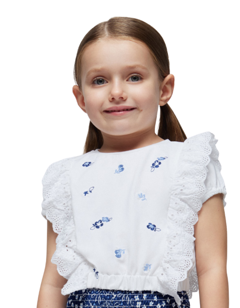 Mayoral T-shirt ruffles wit blauw