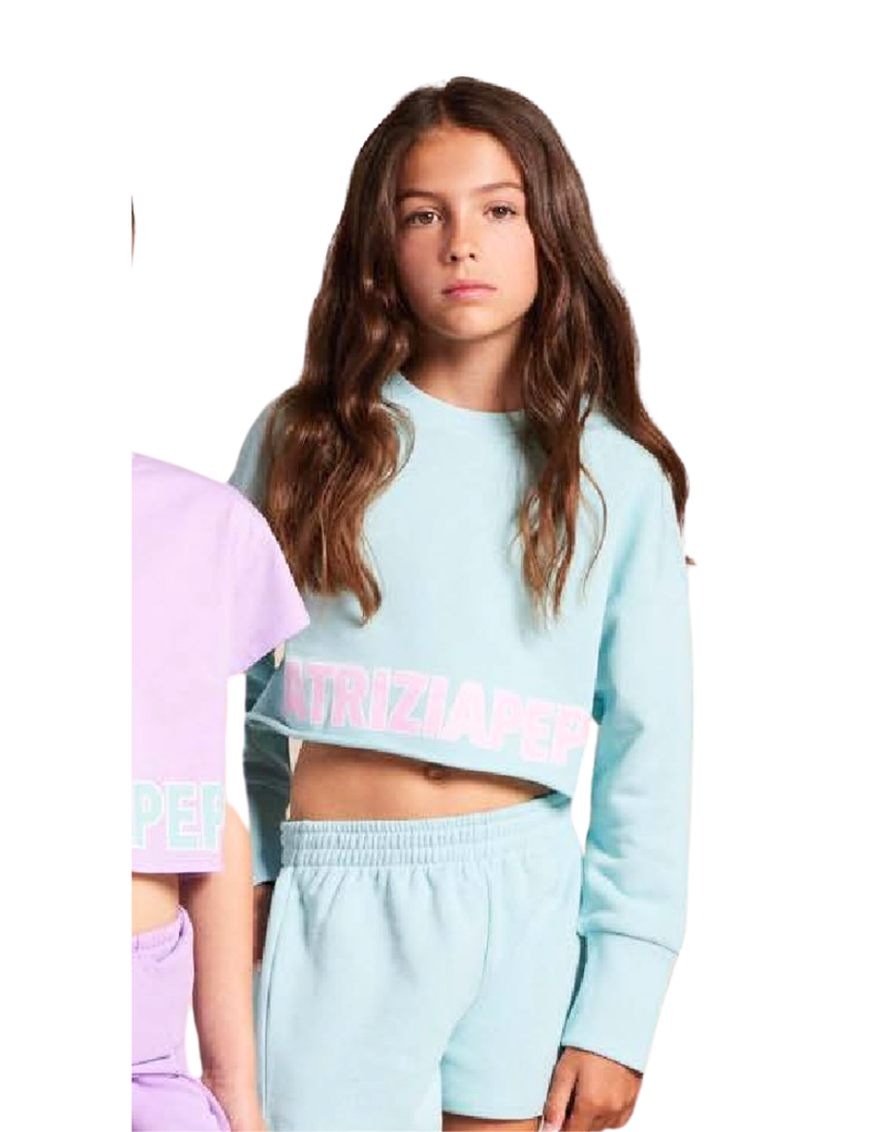 Patrizia Pepe sweater logo  pastel turquoise korter model
