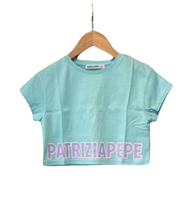 Patrizia Pepe T-shirt logo korter model pastel turquoise