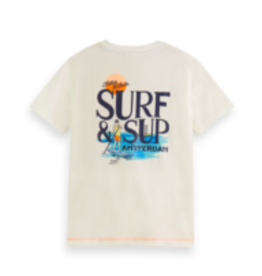 Scotch&Soda t-shirt ecru print achter surf en sub