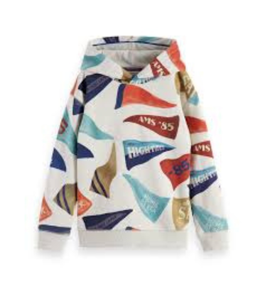 Scotch&Soda sweater kap hoodie grijs flagship print