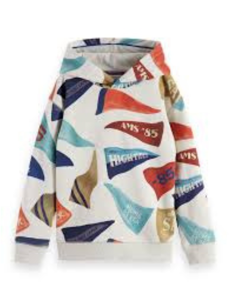 Scotch&Soda sweater kap hoodie grijs flagship print