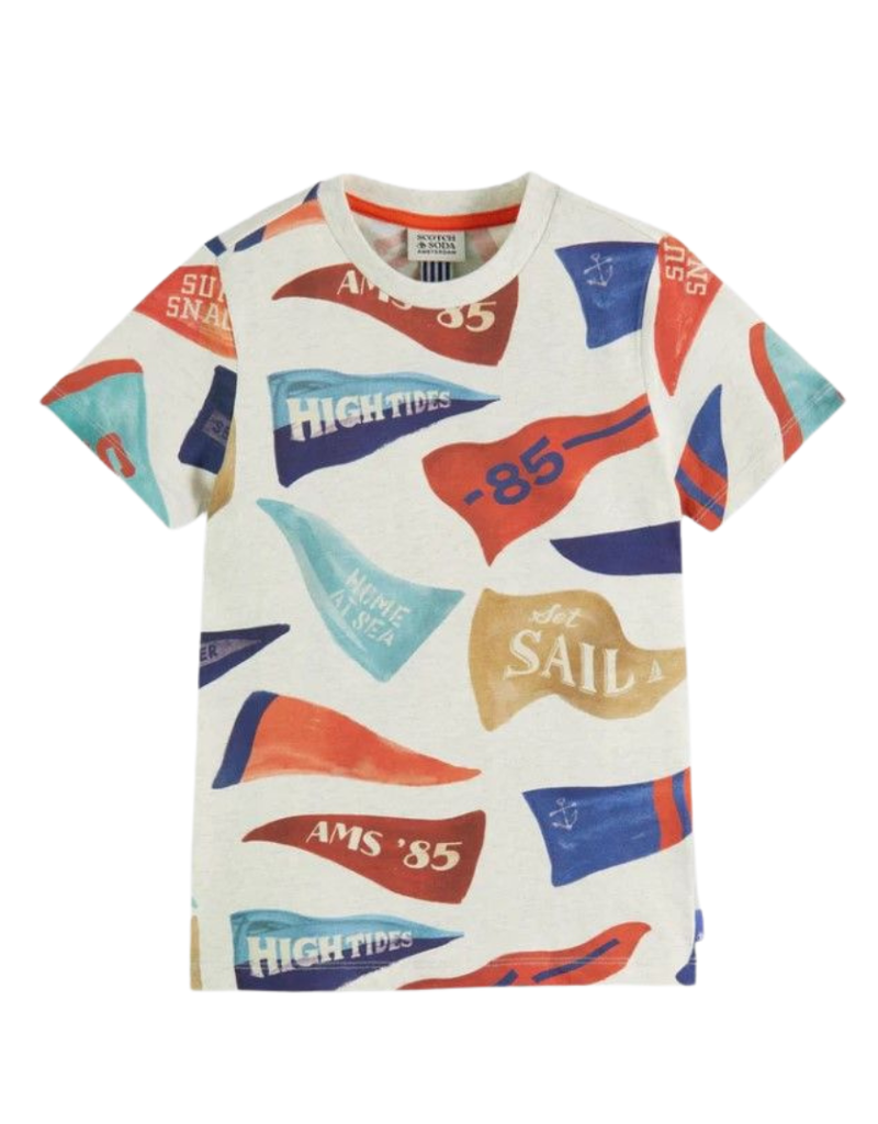 Scotch&Soda T-shrit flag print grijs