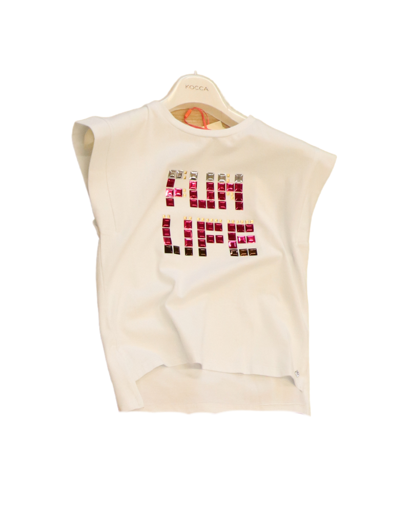 Kocca T-shirt wit fun life fuchsia Bumok