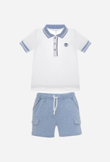 Patachou set short polo wit jeansblauw