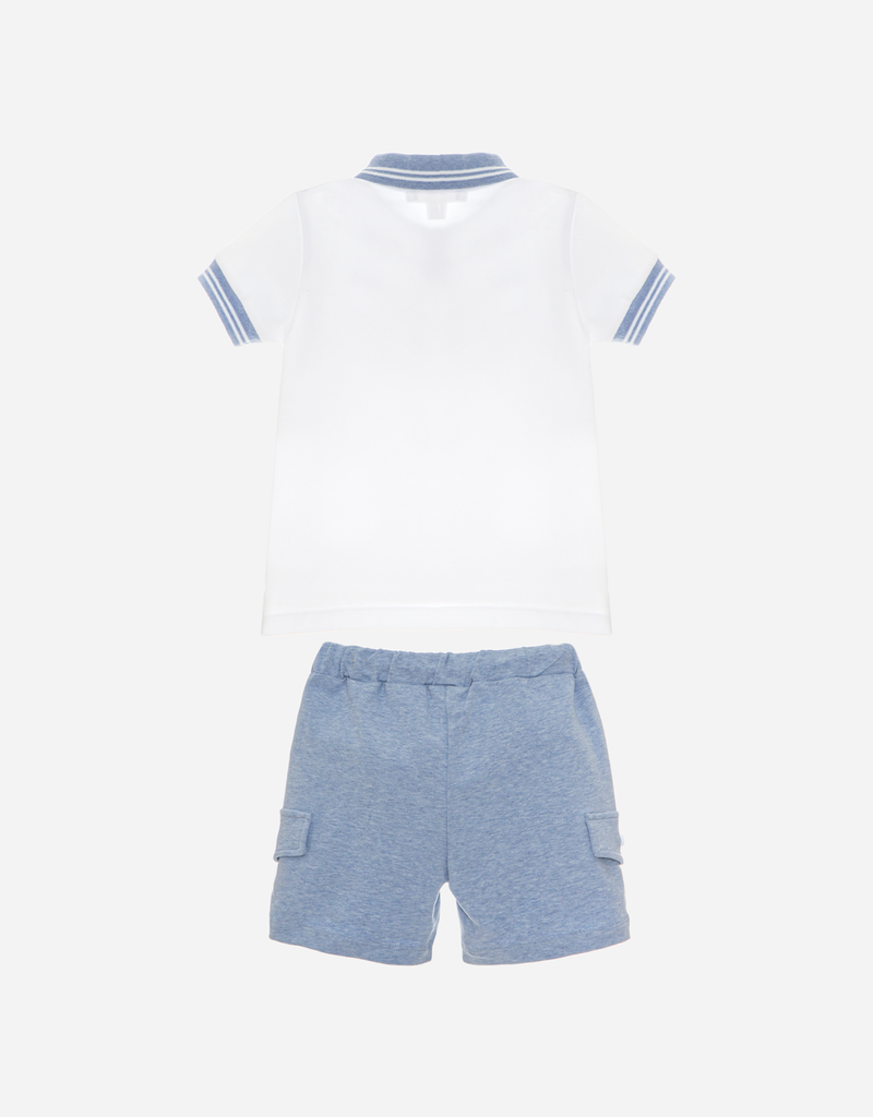 Patachou set short polo wit jeansblauw