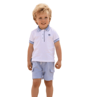 Patachou set short polo wit jeansblauw