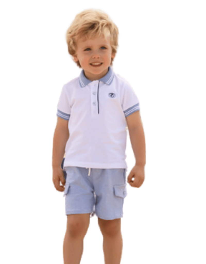 Patachou set short polo wit jeansblauw