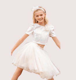 Linea Raffaelli glitter top met pailletten knoopjes achter