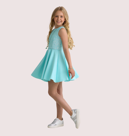 Diamante Blu aqua jurk met pailletten bovendeel