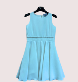 Diamante Blu wijde mouwloze aqua jurk met detail in taille