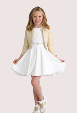 Diamante Blu wijde mouwloze ecru jurk met gouddetail in taille