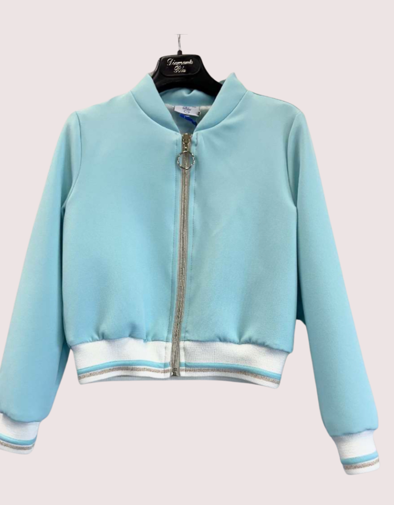 Diamante Blu aqua kleur bomber met manchetten