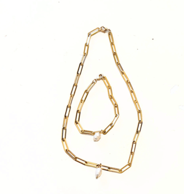 Just One schakelketting goud zoetwater parel