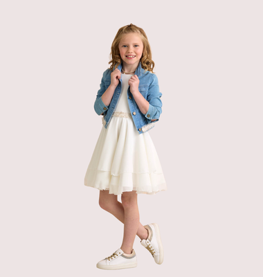 RTB ecru voile jurk goudband in taille
