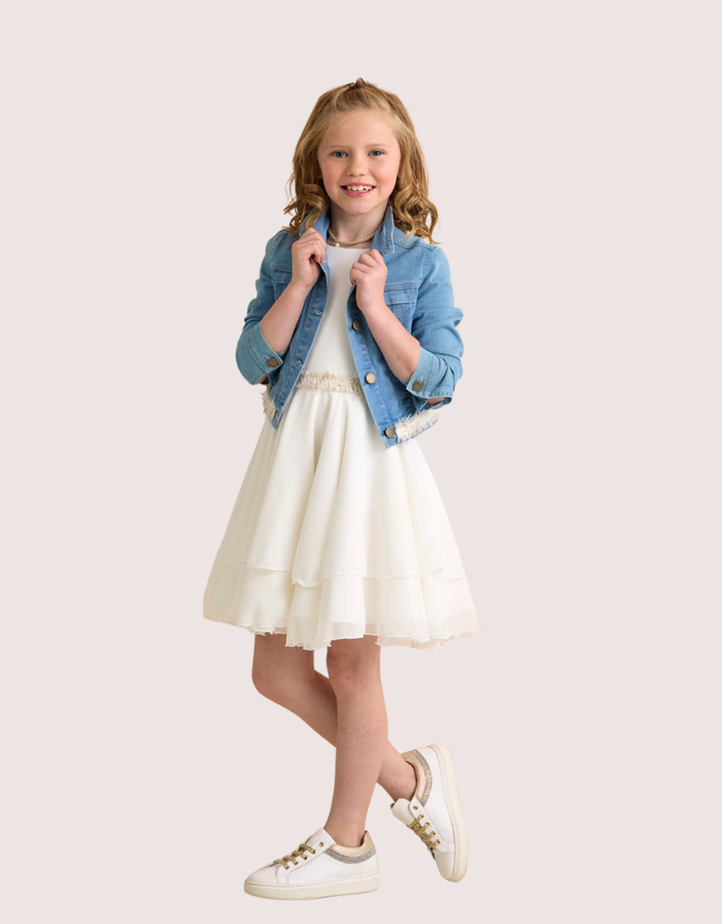 RTB ecru voile jurk goudband in taille