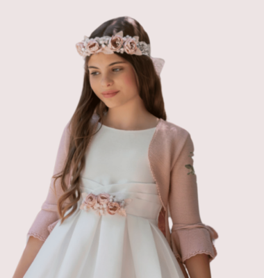 Mimilu roze gebreide gilet met strik op mouw