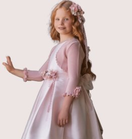 Mimilu roze gebreide gilet met bloem op mouw