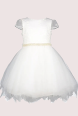 Miss Leod jurk met jacquard top en wijde tule rok met parelceintuur