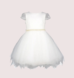 Miss Leod jurk met jacquard top en wijde tule rok met parelceintuur