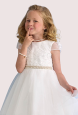 Miss Leod jurk met jacquard top en wijde tule rok met parelceintuur