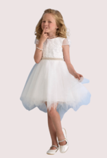 Miss Leod jurk met jacquard top en wijde tule rok met parelceintuur