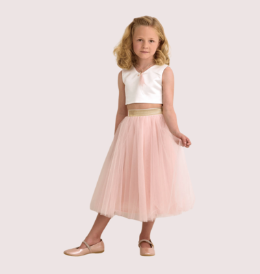 Miss Leod rose lange tule rok op elastische goudband