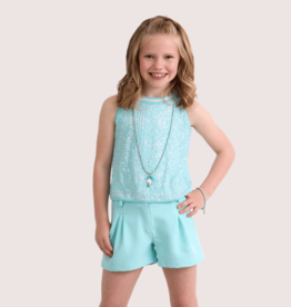 Diamante Blu aqua gitter top met lovertjes