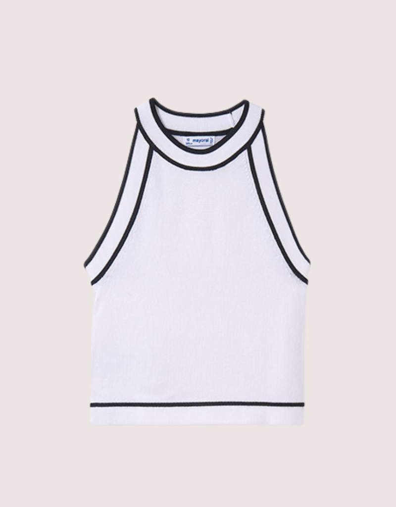 Mayoral witte brei top met blauwe bies