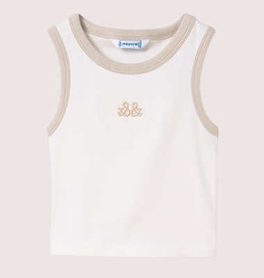 Mayoral mouwloze ecru top beige bies