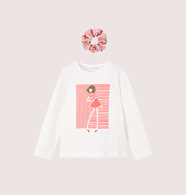 Mayoral Wit t-shirt lange mouw zalmkleur print