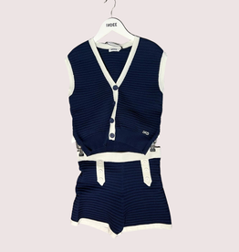 Indee donkerblauw gebreid short sofia met witte bies