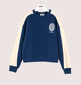 Indee sweater donkerblauw sirocco met ecru op mouw