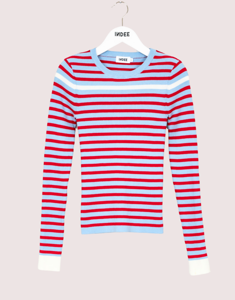 Indee gestreepte rib pull salto in blauw wit rood
