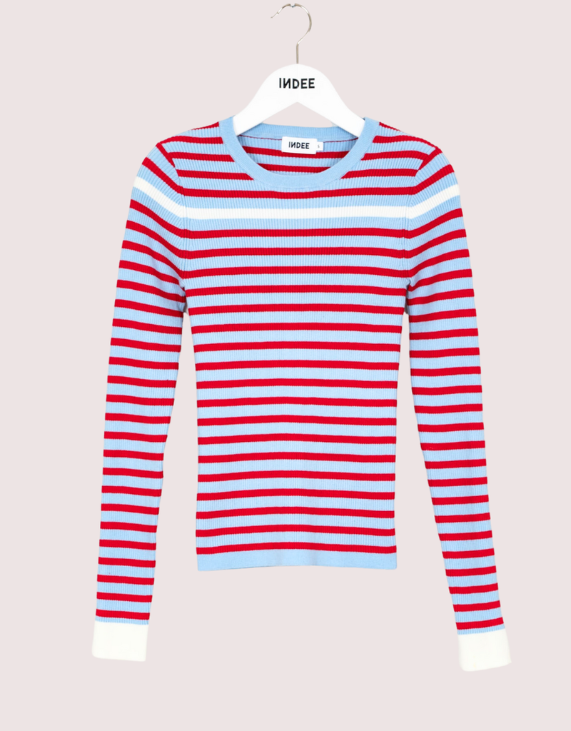 Indee gestreepte rib pull salto in blauw wit rood