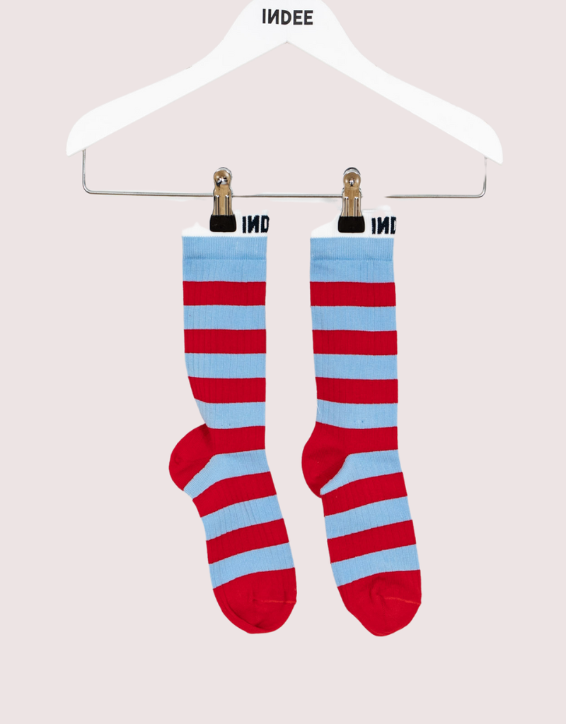 Indee gestreepte rib pull salto in blauw wit rood
