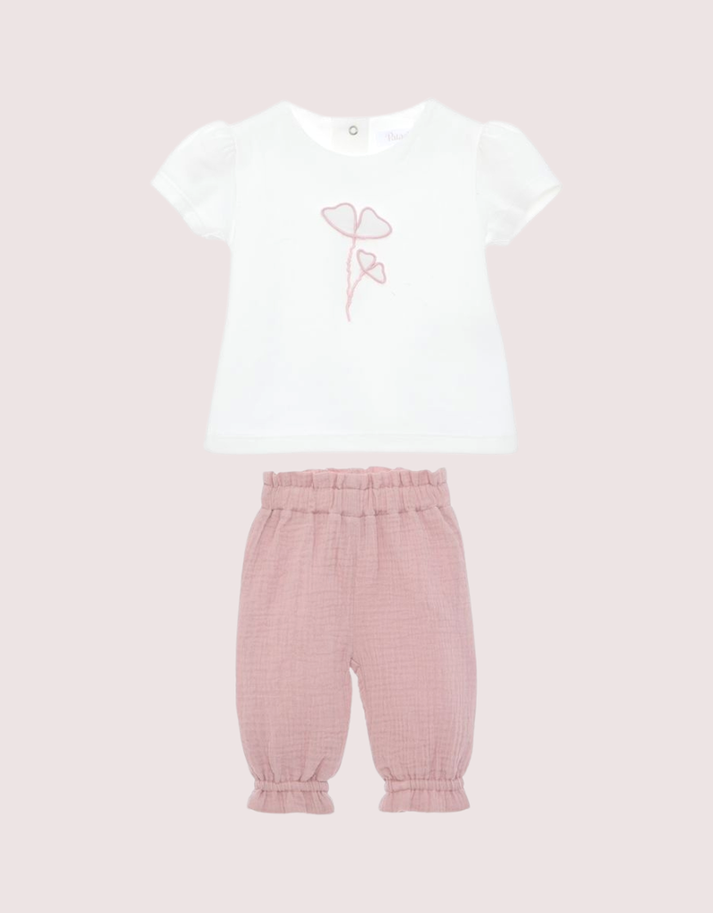 Patachou set van witte top en old pink broek