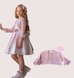 Mimilu gilet A oud roze met bloem op mouw