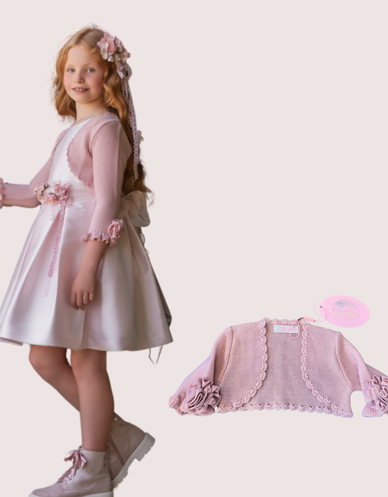 Mimilu gilet A oud roze met bloem op mouw