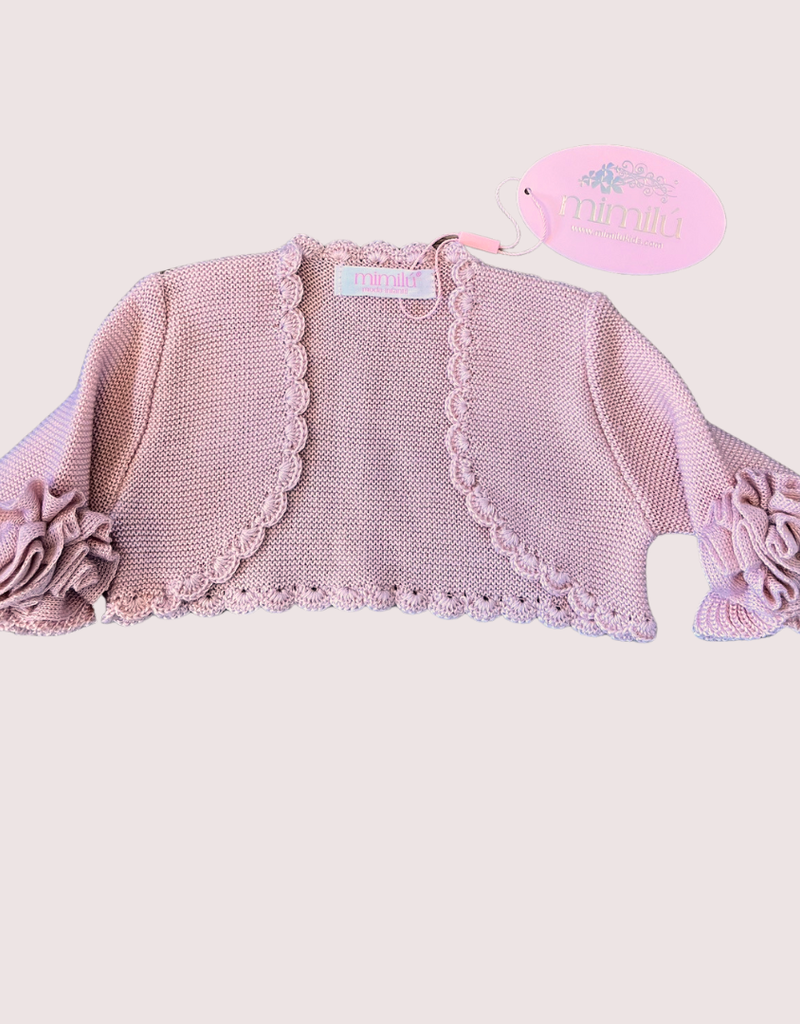 Mimilu gilet A oud roze met bloem op mouw