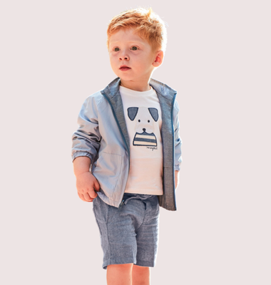 Mayoral set van bermuda blauw en t-shirt hondje