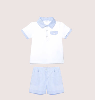Patachou set polo en short streep blue
