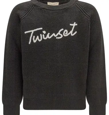 Twinset trui zwart logo wit