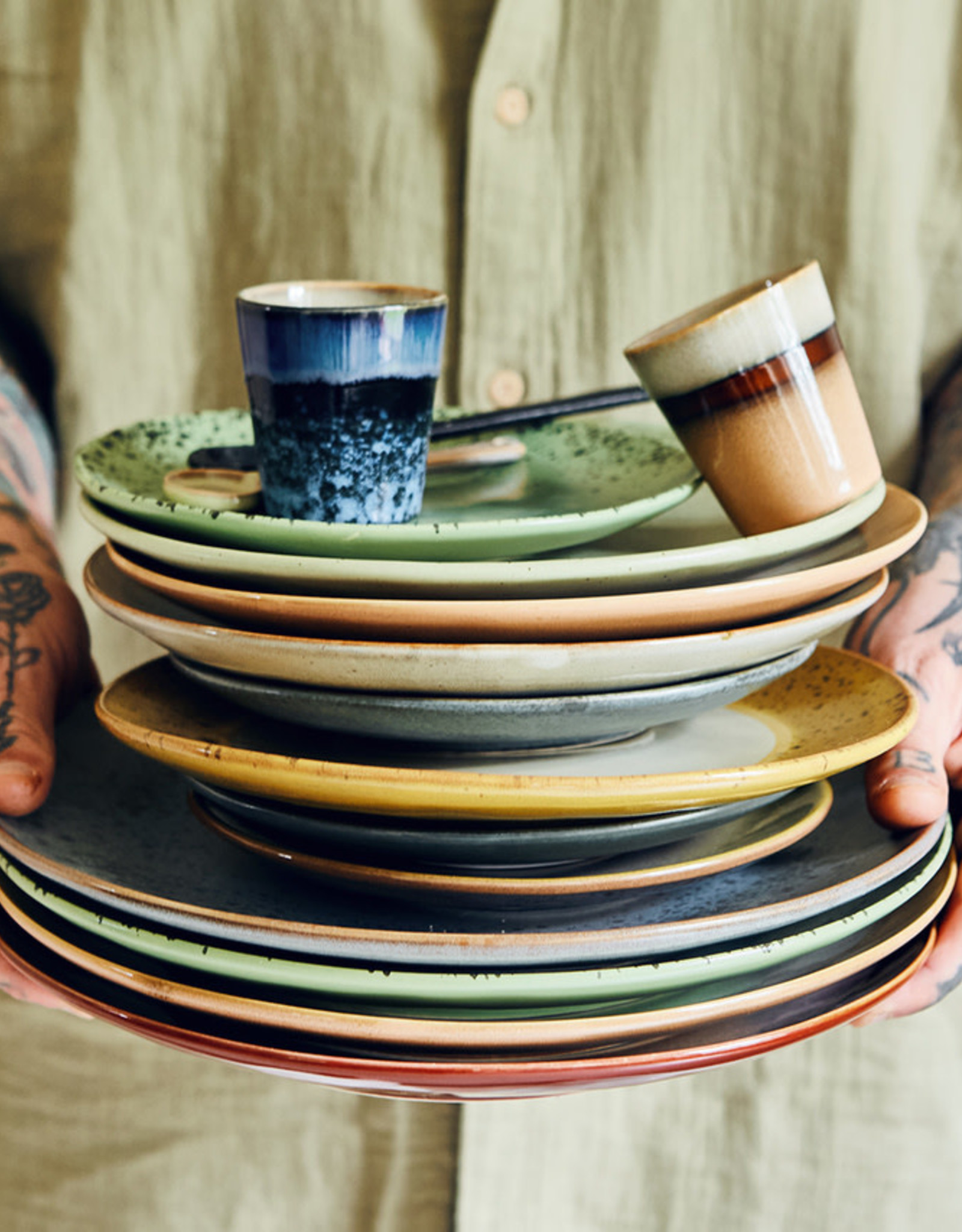 HKliving HKliving 70's Ceramics Dinner Plates Fleck- set van 2