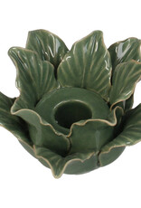 Candle Stick Flower Stoneware Green 10.5 8272