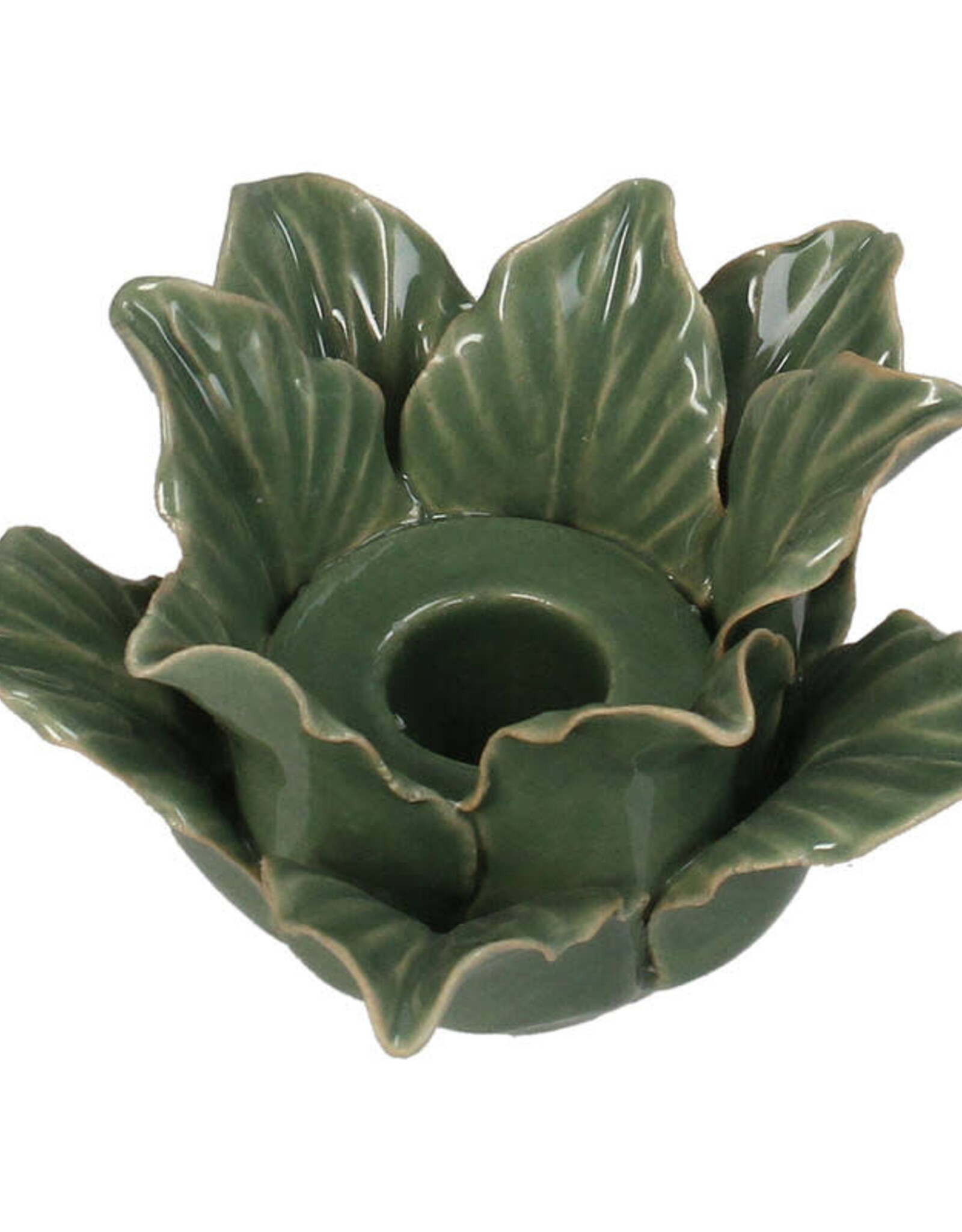 Candle Stick Flower Stoneware Green 10.5 8272