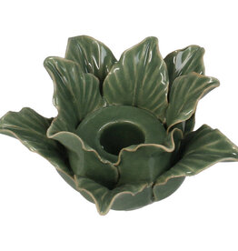 Candle Stick Flower Stoneware Green 10.5 8272