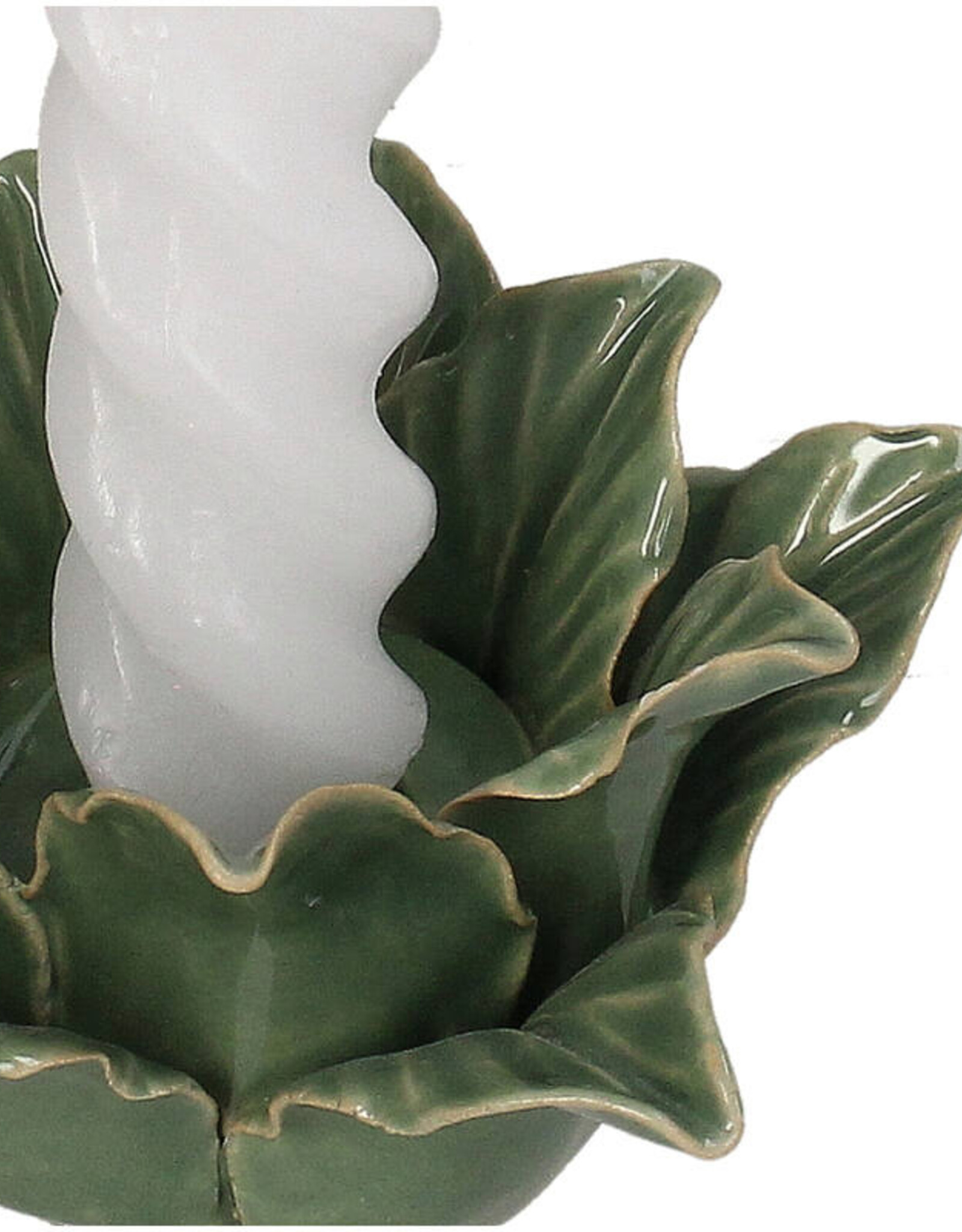 Candle Stick Flower Stoneware Green 10.5 8272